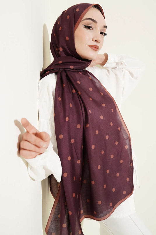 Retro Polka Dot Patterned Scarf Plum