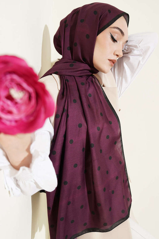 Retro Polka Dot Patterned Scarf Black Purple