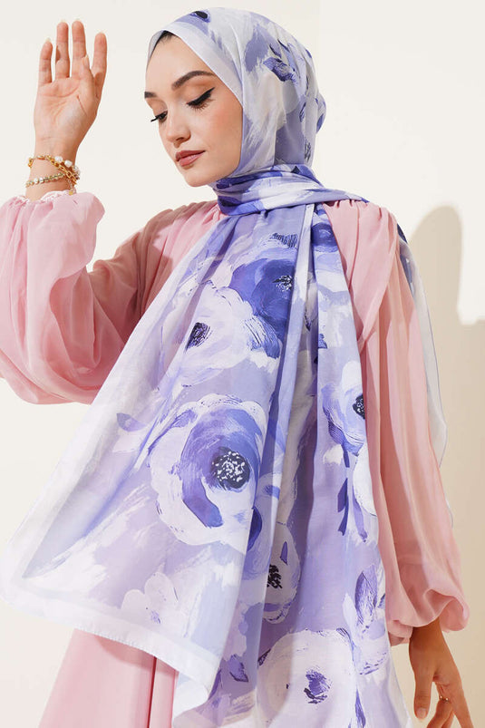 وشاح بنقشة وردة كلاسيكية، لون بنفسجي فاتح