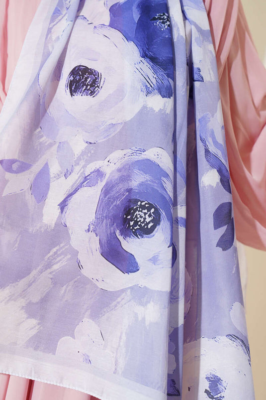 وشاح بنقشة وردة كلاسيكية، لون بنفسجي فاتح