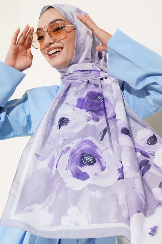 Retro Rose Pattern Scarf Grey