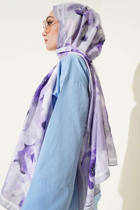 Retro Rose Pattern Scarf Grey