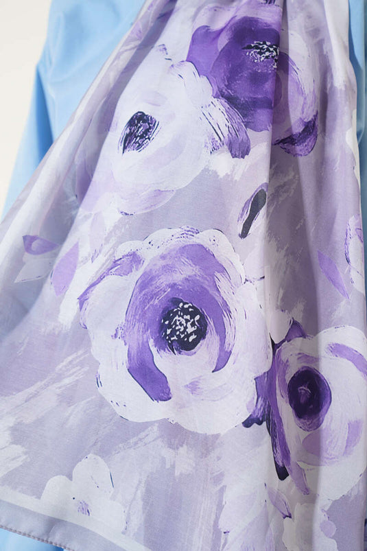 Retro Rose Pattern Scarf Grey