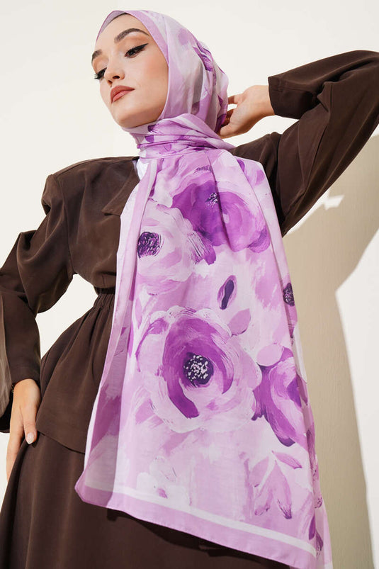 Retro Rose Desen Şal Lila