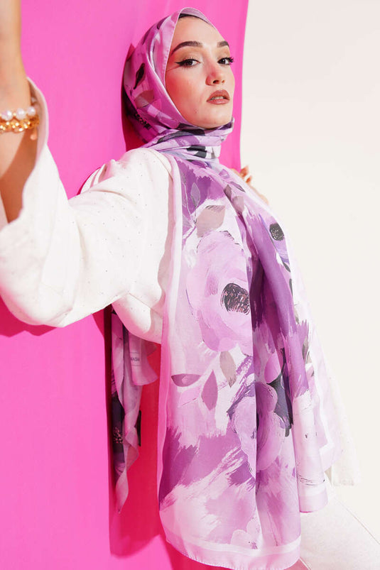 Retro Rose Pattern Shawl Violet