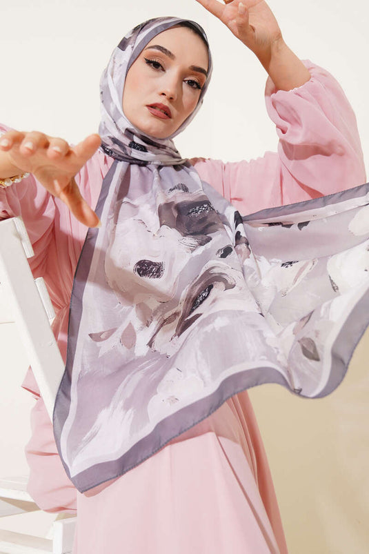 Retro Rose Pattern Scarf, Mink