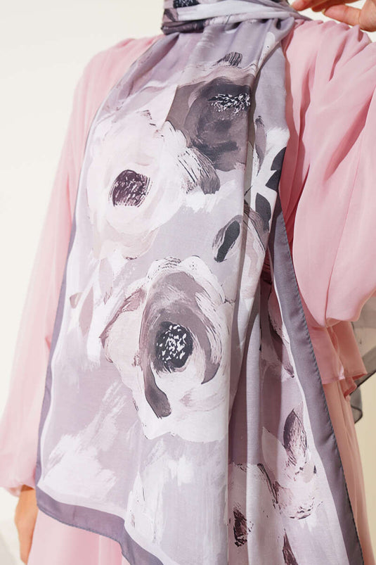 Retro Rose Pattern Scarf, Mink