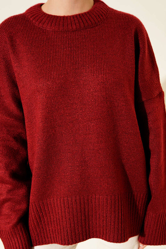 Ribana Görünümlü Triko Tunik Bordo