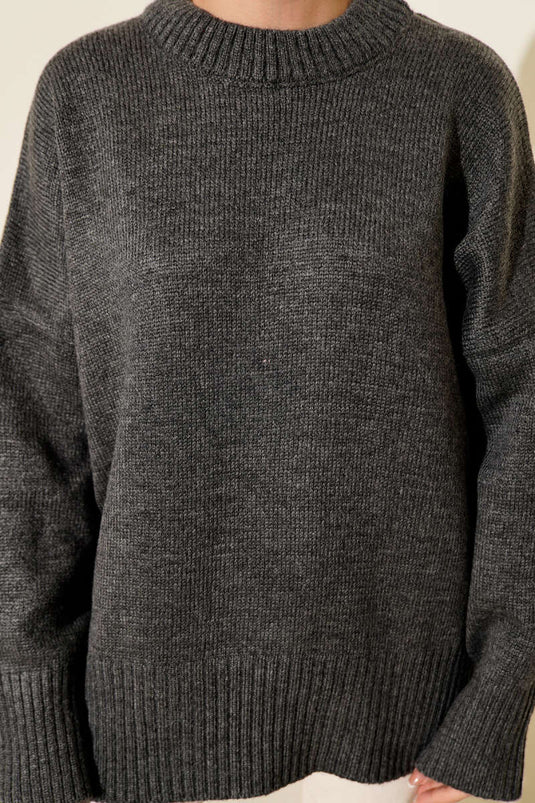 Ribbed Look Knit Tunic, Dark Gray