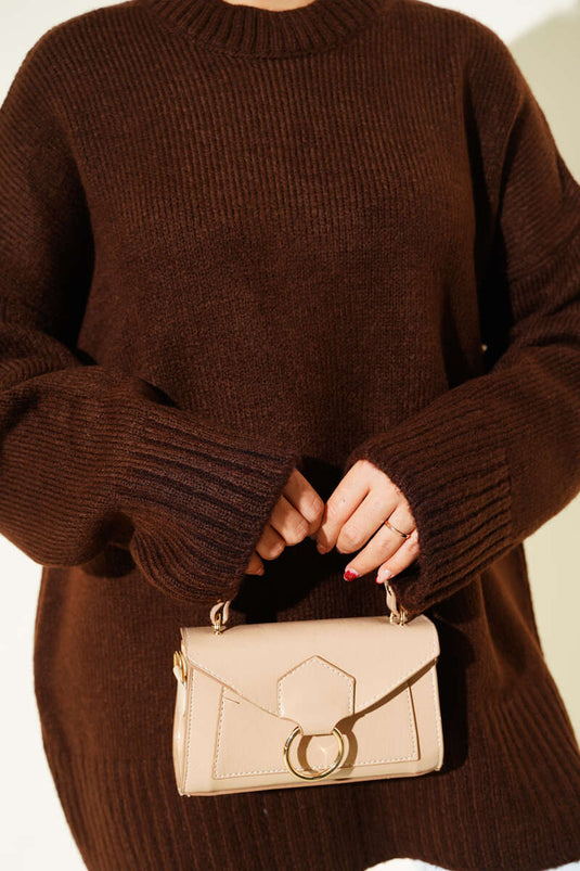 Ribbed Look Knit Tunic, Brown