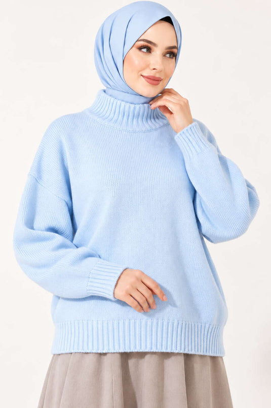 Ribanalı Basic Triko Kazak Bebe Mavi