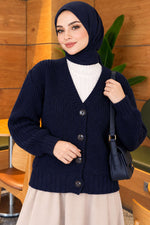 Gilet En Maille Bleu Marine À Boutons Et Rayures