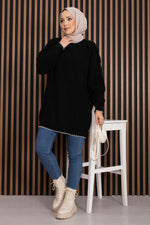 Pull tricoté oversize côtelé noir