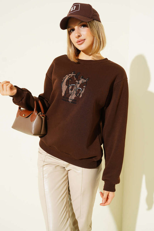 Felpa con stampa "Ride A Cowboy", colore caffè