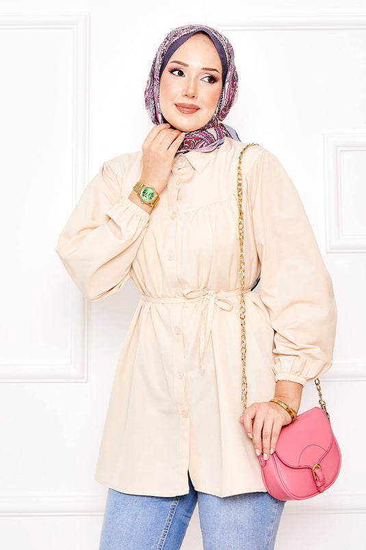 Chemise hijab froncée à la taille Roba beige