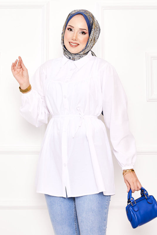 Chemise hijab froncée à taille nouée Roba blanche
