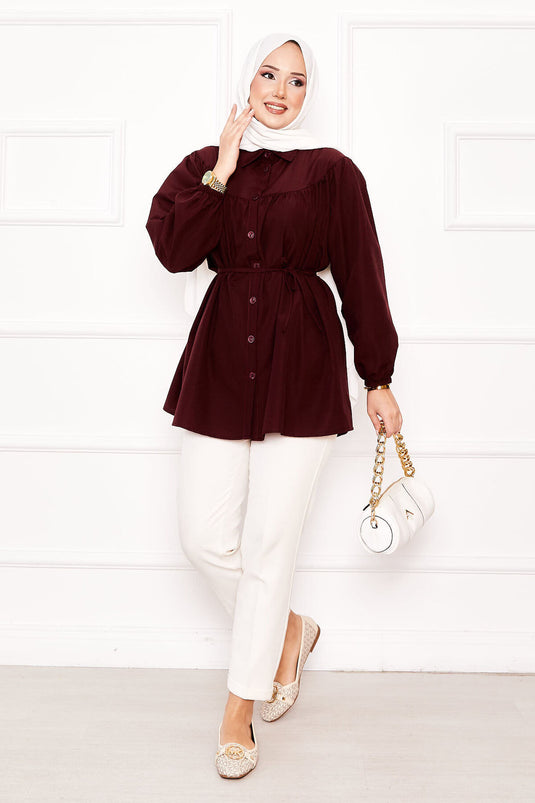 Chemise hijab froncée à taille nouée Roba rouge bordeaux