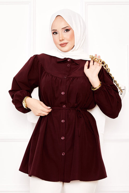 Chemise hijab froncée à taille nouée Roba rouge bordeaux