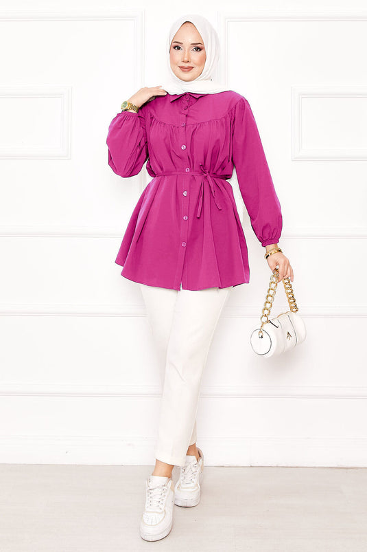 Chemise hijab froncée à la taille Roba Fuchsia