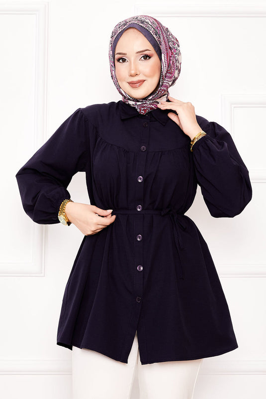 Chemise hijab froncée à taille nouée Roba bleu marine