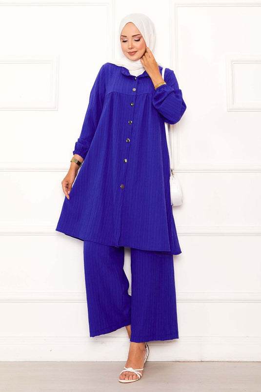 Double-breasted Buttoned Suit with Yoke Detail