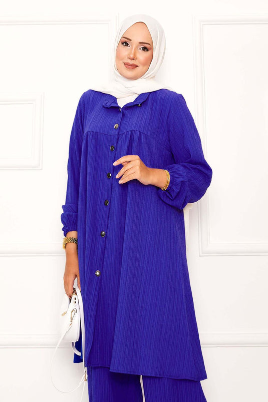 Double-breasted Buttoned Suit with Yoke Detail