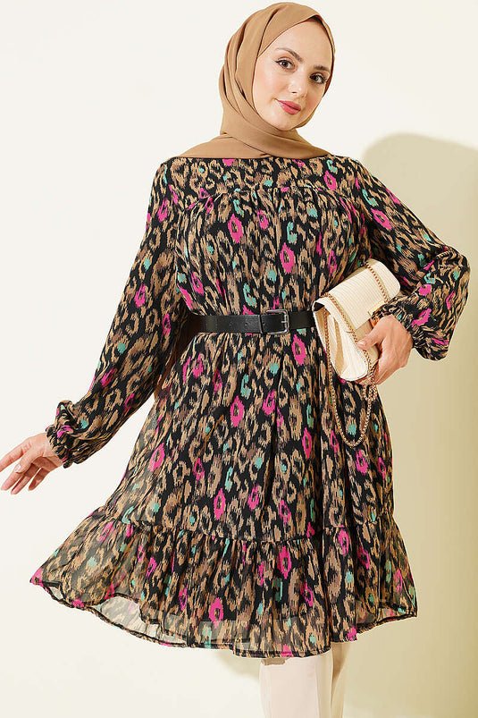 Bedruckte Chiffon-Tunika In Latte