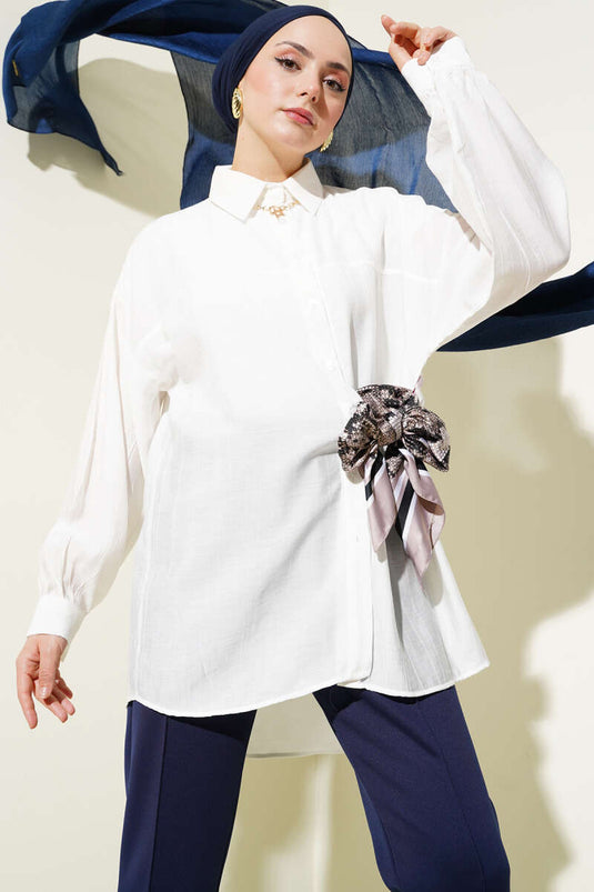 قميص مع حزام حبل ونير باللون البيج