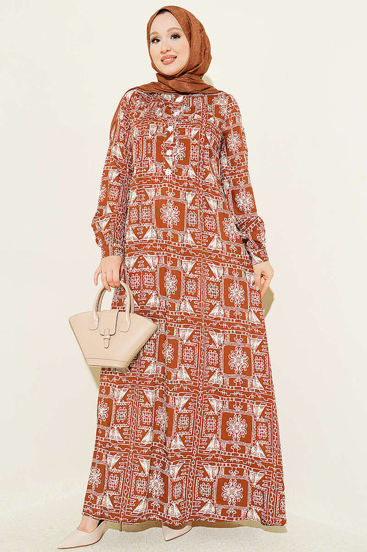 Kiremit Half-Button Dress With Collar