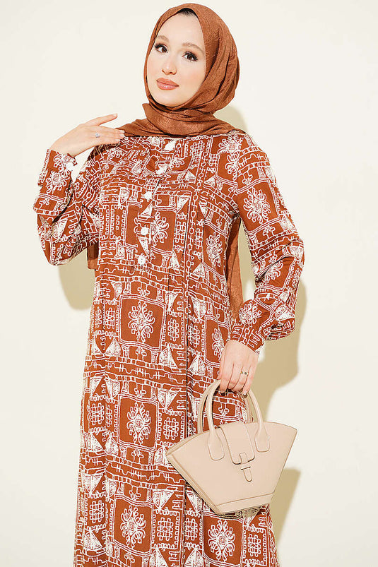 Kiremit Half-Button Dress With Collar