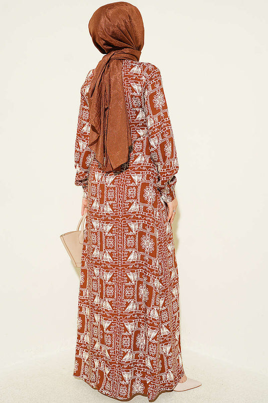 Kiremit Half-Button Dress With Collar