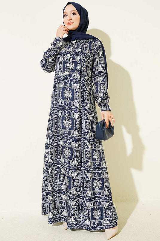 Navy Halbförmiges Kleid Mit Kragen