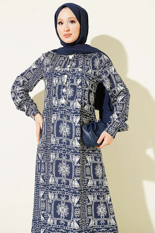 Navy Halbförmiges Kleid Mit Kragen