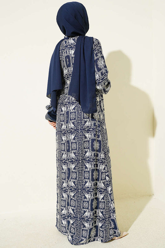 Navy Halbförmiges Kleid Mit Kragen