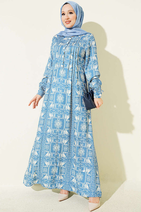 Half-Button Dress With Pockets In Blue