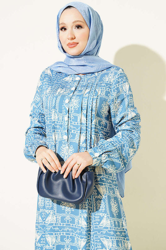 Half-Button Dress With Pockets In Blue