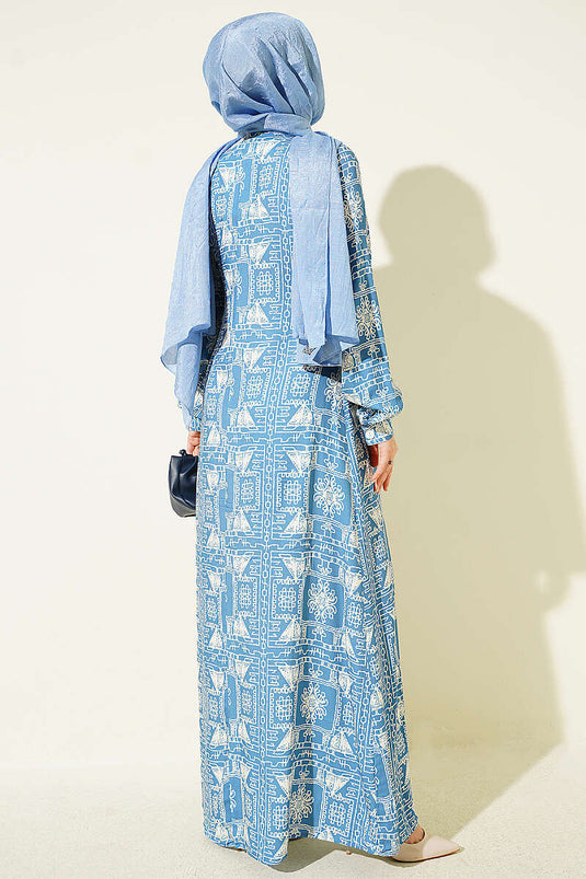 Half-Button Dress With Pockets In Blue