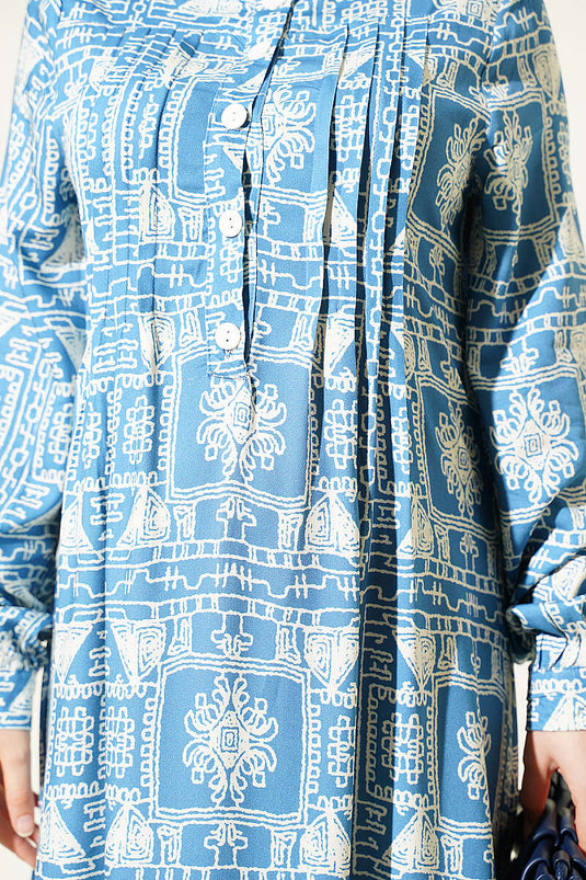 Half-Button Dress With Pockets In Blue