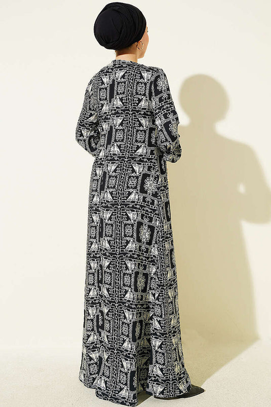 Black Half-Button Dress With Collar