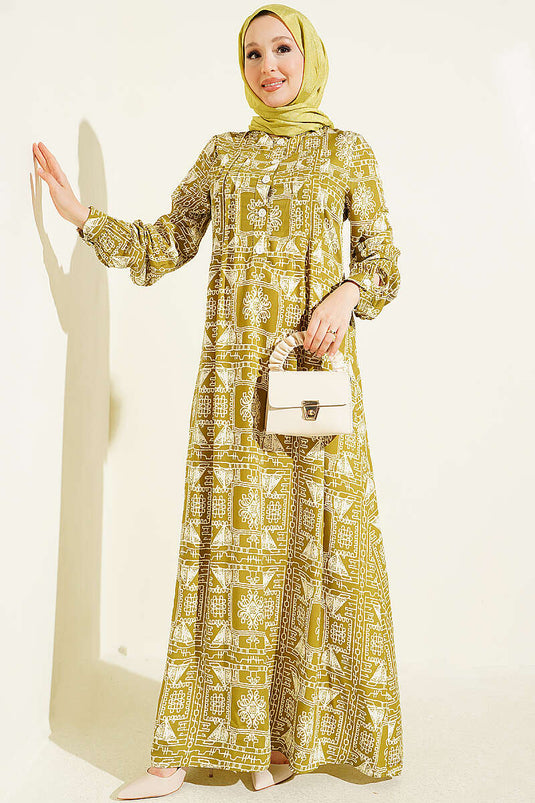Olive Green Half-Button Dress