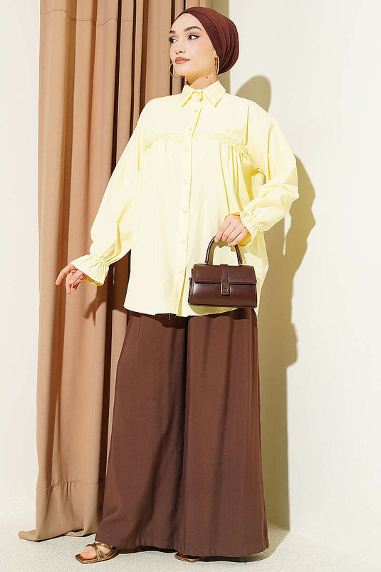 Poplin Shirt with Lace Yoke Yellow
