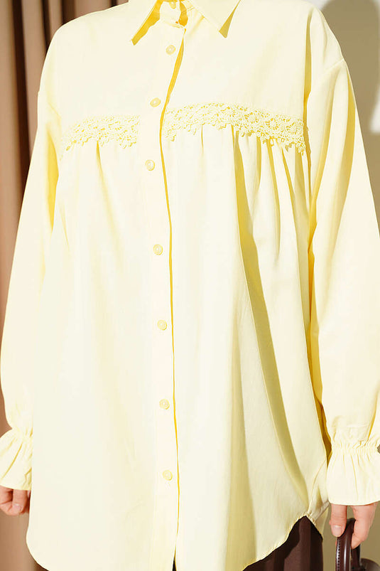 Poplin Shirt with Lace Yoke Yellow