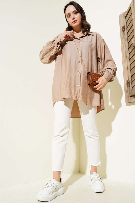 Casual Shirt with Stitched Collar Latte