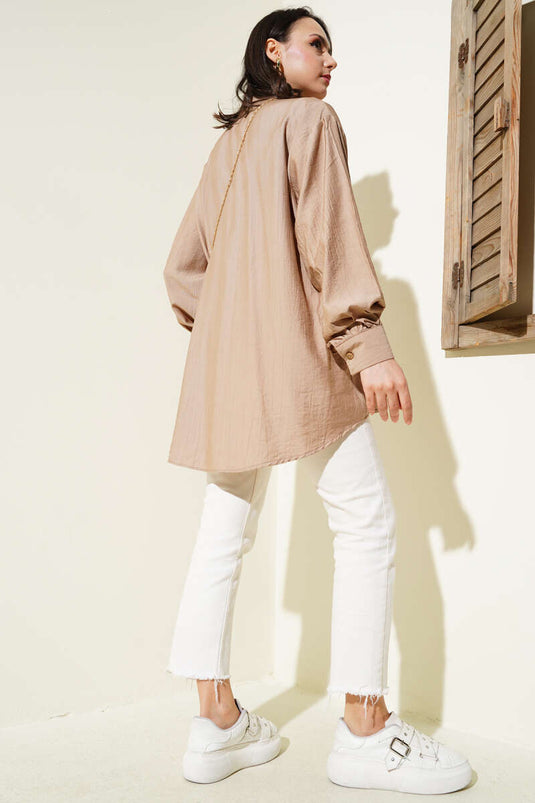 Casual Shirt with Stitched Collar Latte