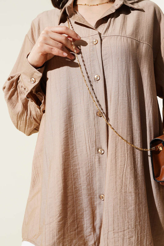 Casual Shirt with Stitched Collar Latte