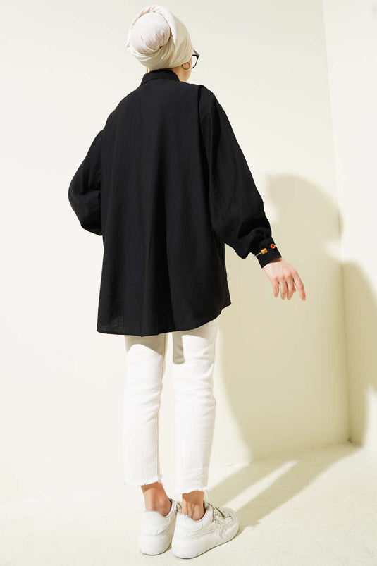 Casual Shirt with Stitched Collar Black