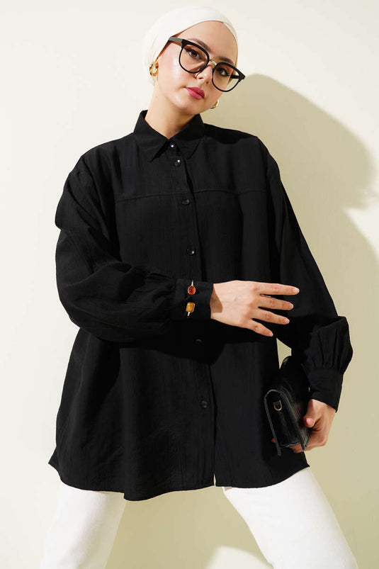 Casual Shirt with Stitched Collar Black