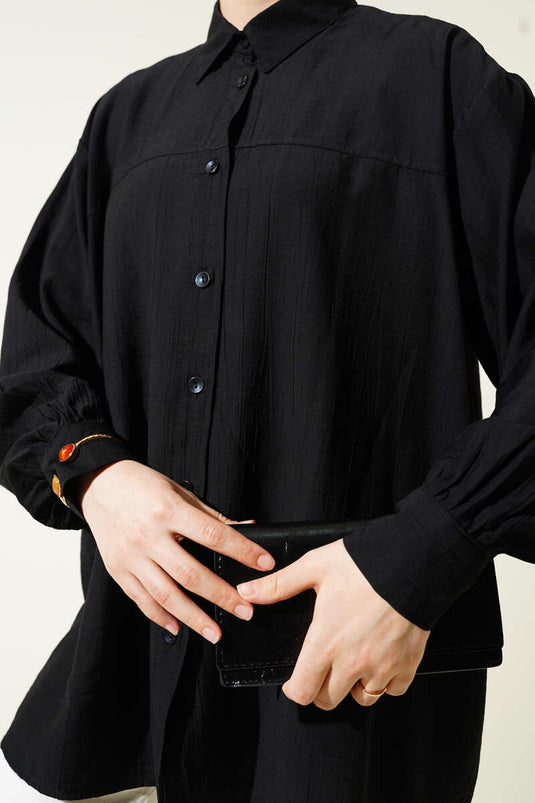 Casual Shirt with Stitched Collar Black