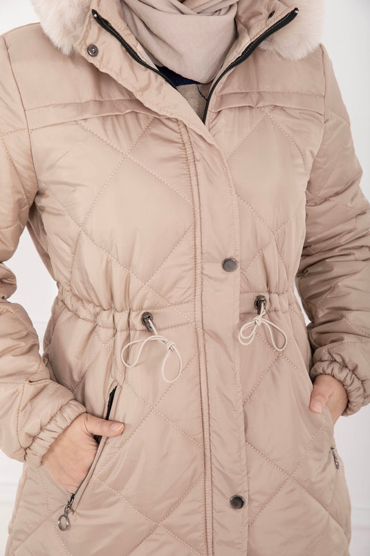 Royal Kapitone Kürk Kapüşonlu Uzun Şişme Mont Vizon