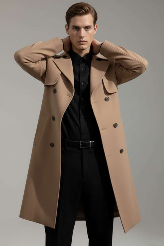 Rüzgarlıklı Kuşaklı Erkek Trençkot Camel